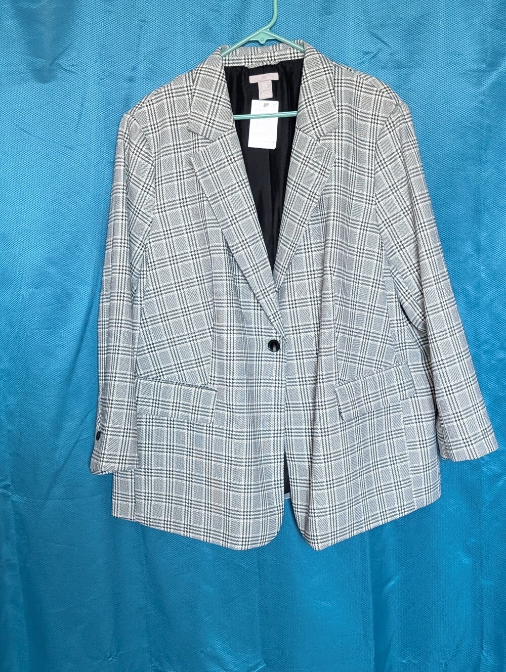 NWT H&M Plaid Single Breasted Blazer Jacket Black White Check Size XXL